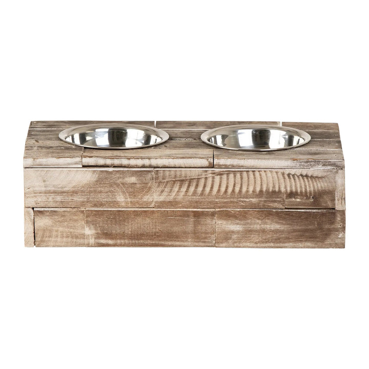 Reclaimed Wood Double Bowl Pet Feeder