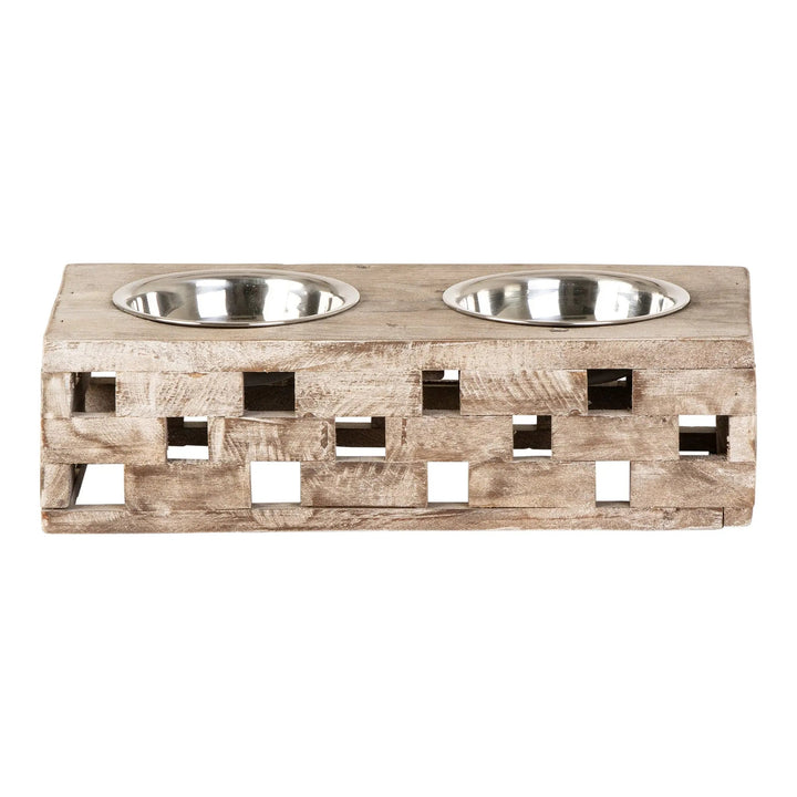 Reclaimed Wood Double Bowl Pet Feeder