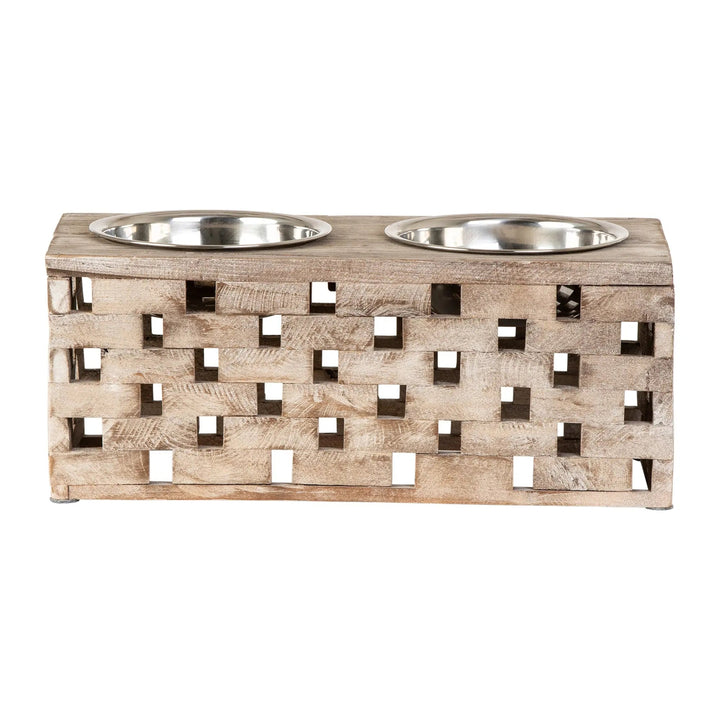 Reclaimed Wood Double Bowl Pet Feeder