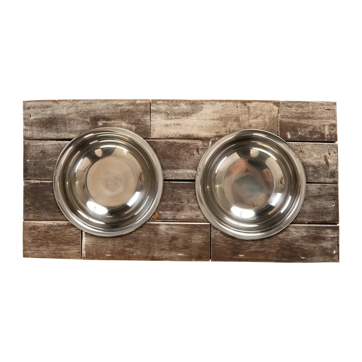 Reclaimed Wood Double Bowl Pet Feeder