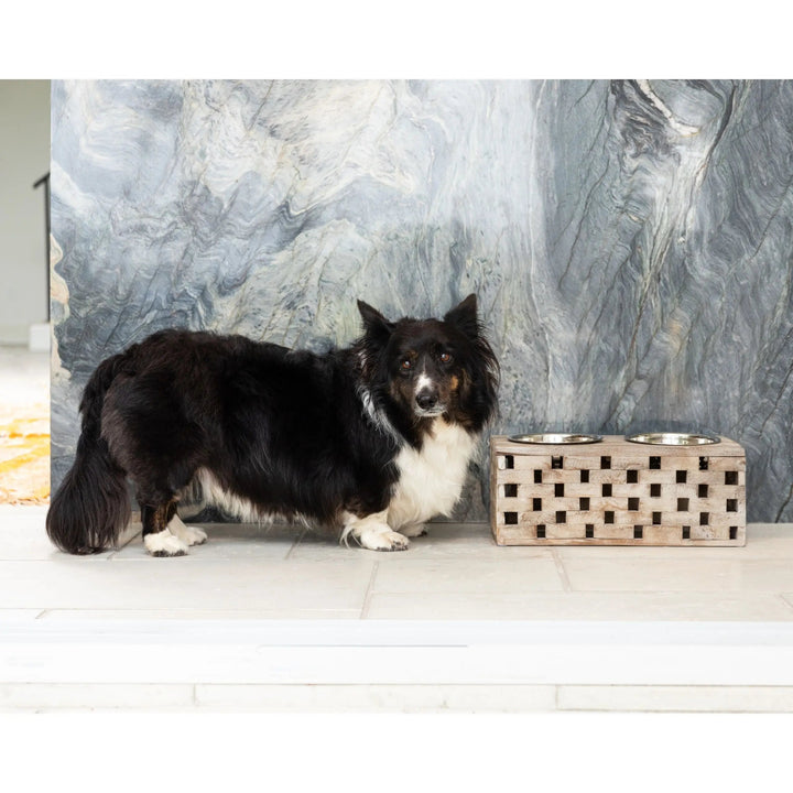 Reclaimed Wood Double Bowl Pet Feeder