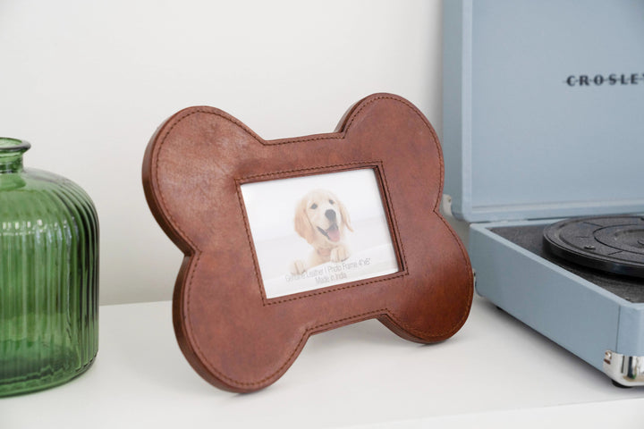 Leather Bone-Shaped Dog Photo Frame