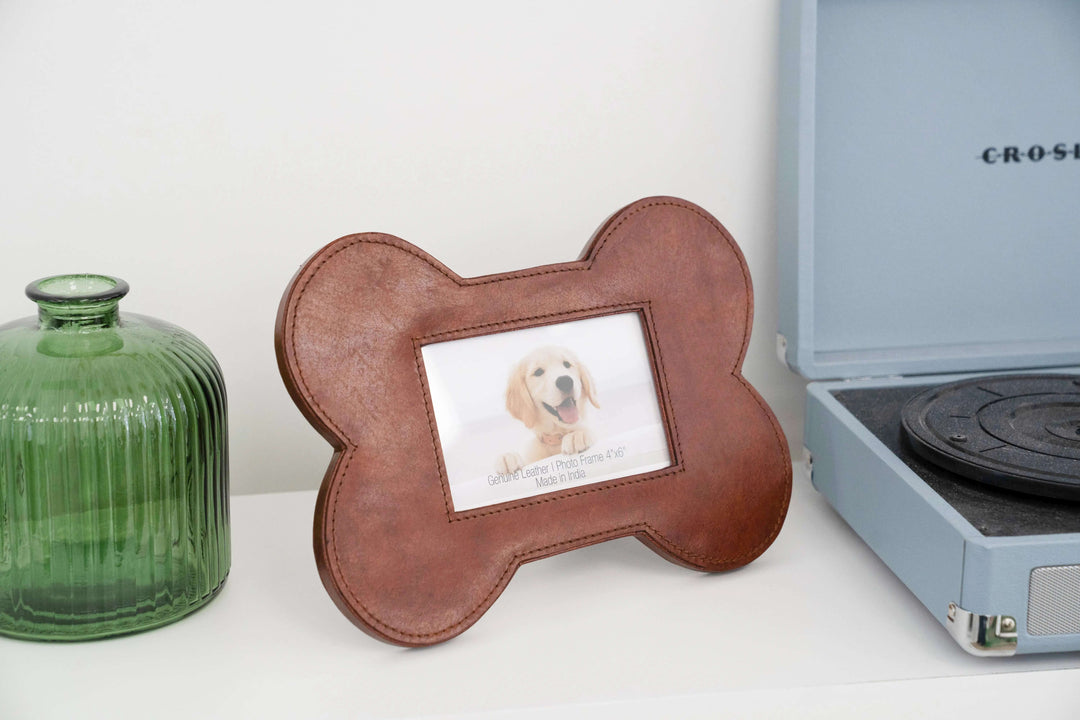 Leather Bone-Shaped Dog Photo Frame