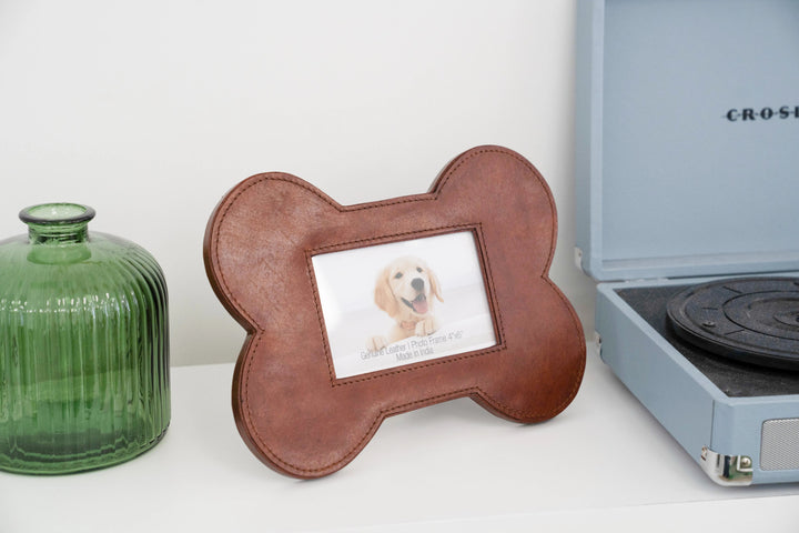 Leather Bone-Shaped Dog Photo Frame