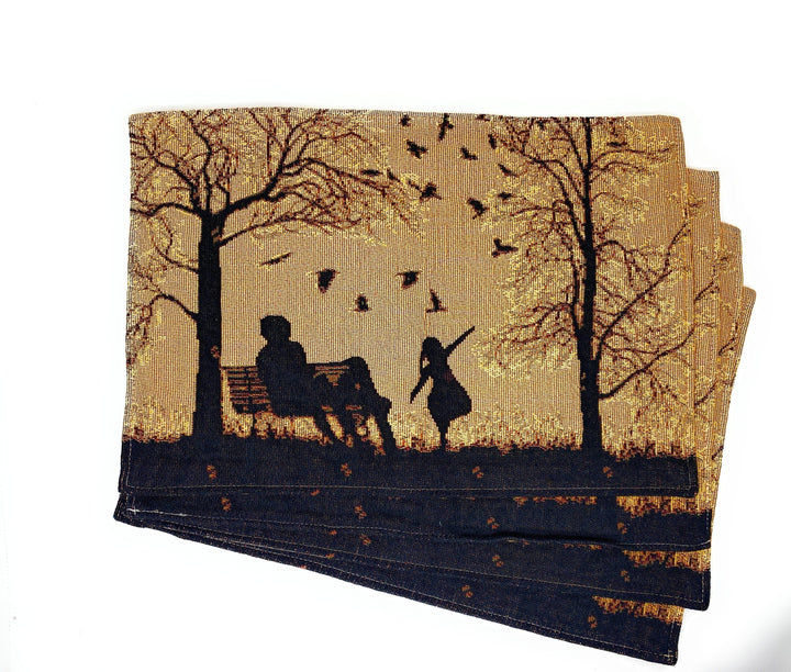 DaDalogy Bedding Set of 4 Pieces Autumn Birds Blessing Tapestry Dining Placemats 13” x 19” (Thanksgiving)