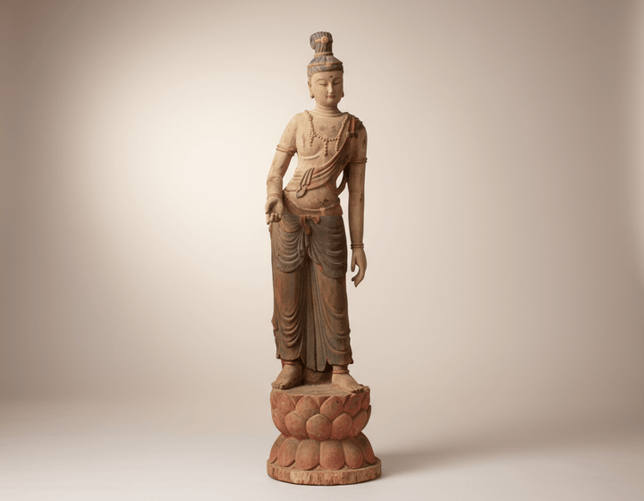 Rare Standing Antique Guan Yin Buddha Statue on Lotus Base