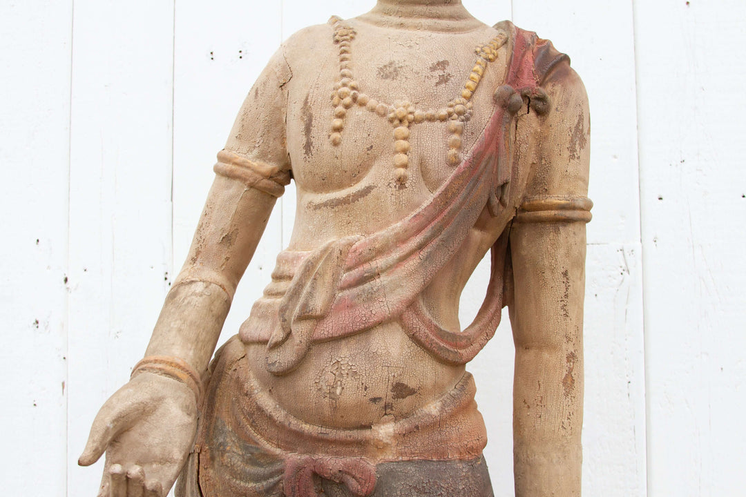 Rare Standing Antique Guan Yin Buddha Statue on Lotus Base