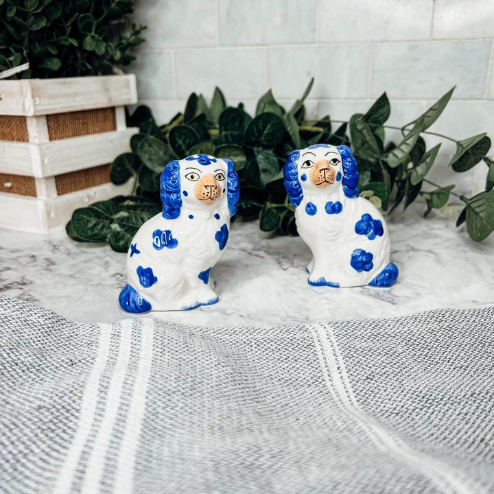 Blue & White Staffordshire Dog Salt & Pepper Shakers