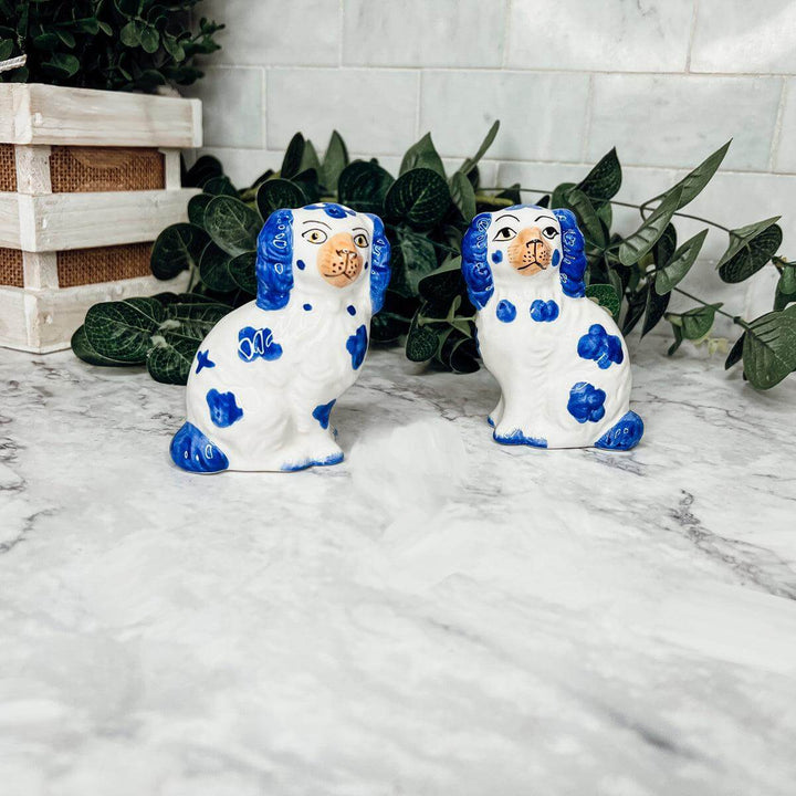 Blue & White Staffordshire Dog Salt & Pepper Shakers