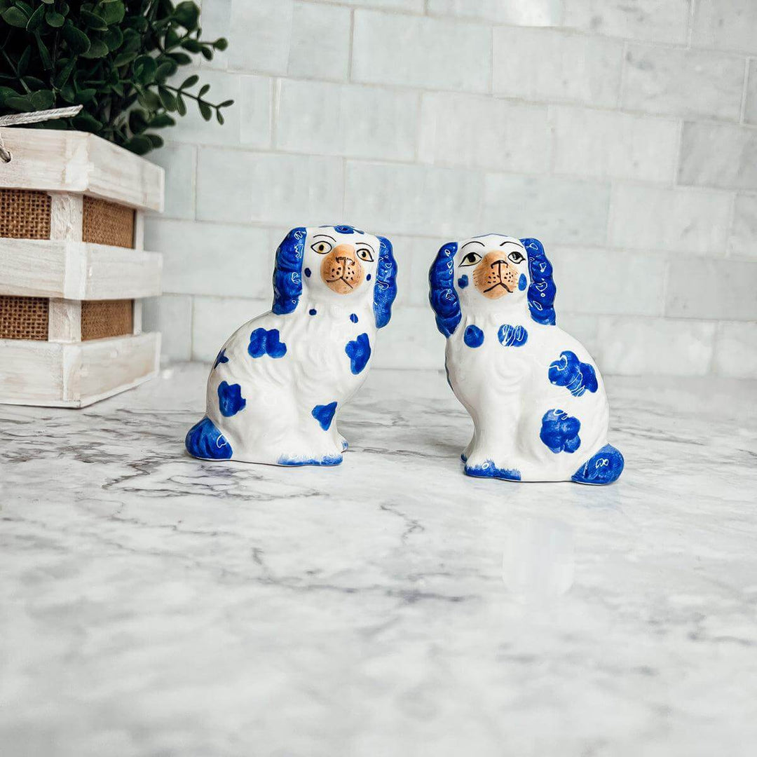 Blue & White Staffordshire Dog Salt & Pepper Shakers