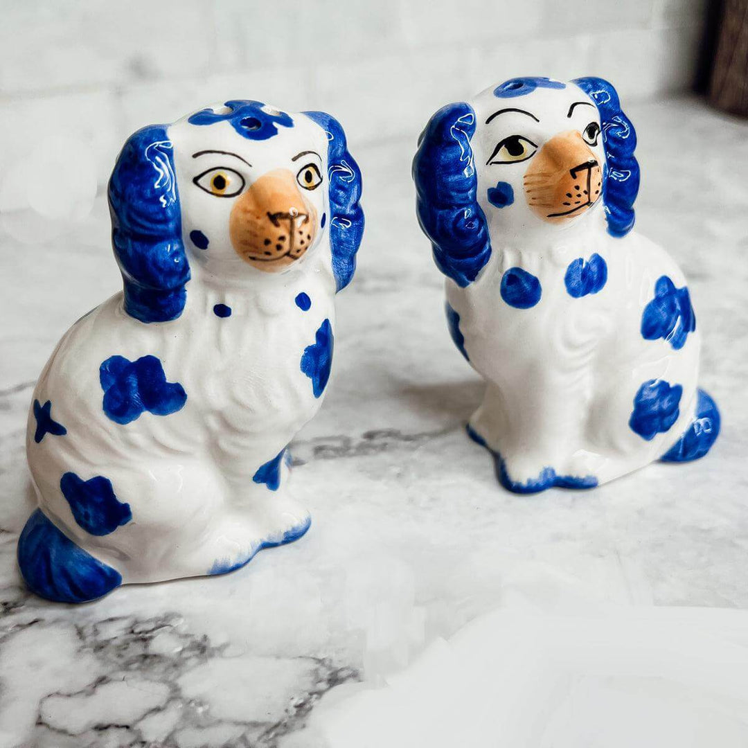 Blue & White Staffordshire Dog Salt & Pepper Shakers