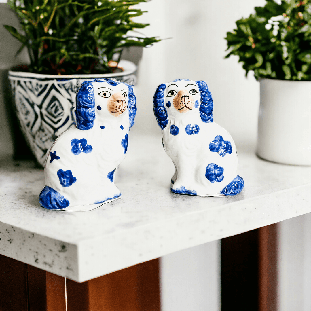 Blue & White Staffordshire Dog Salt & Pepper Shakers