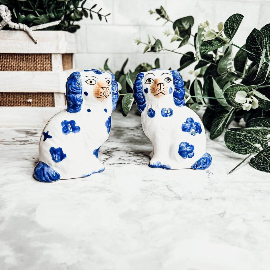 Blue & White Staffordshire Dog Salt & Pepper Shakers
