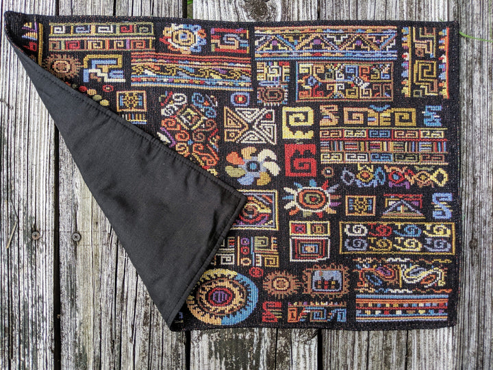 DaDa Bedding Set of 4-Pieces Ethnic Ornaments Geometric Black Tapestry Dining Placemats 13” x 19” (18118)