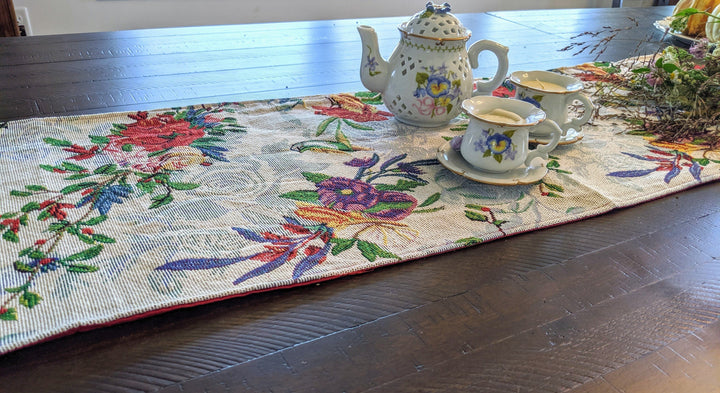 DaDa Bedding Floral Roses Tropical Paradise Birds Woven Tapestry Dining Table Runner (18116)