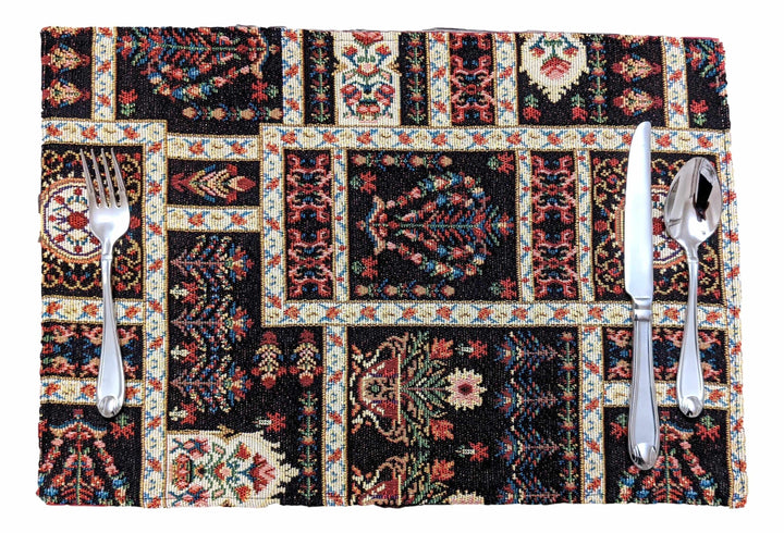 DaDalogy Bedding Set of 4-Pieces Dark Noir Mughal Floral Botanical Vintage Fleur Tapestry Placemats 13” x 19” (18197)