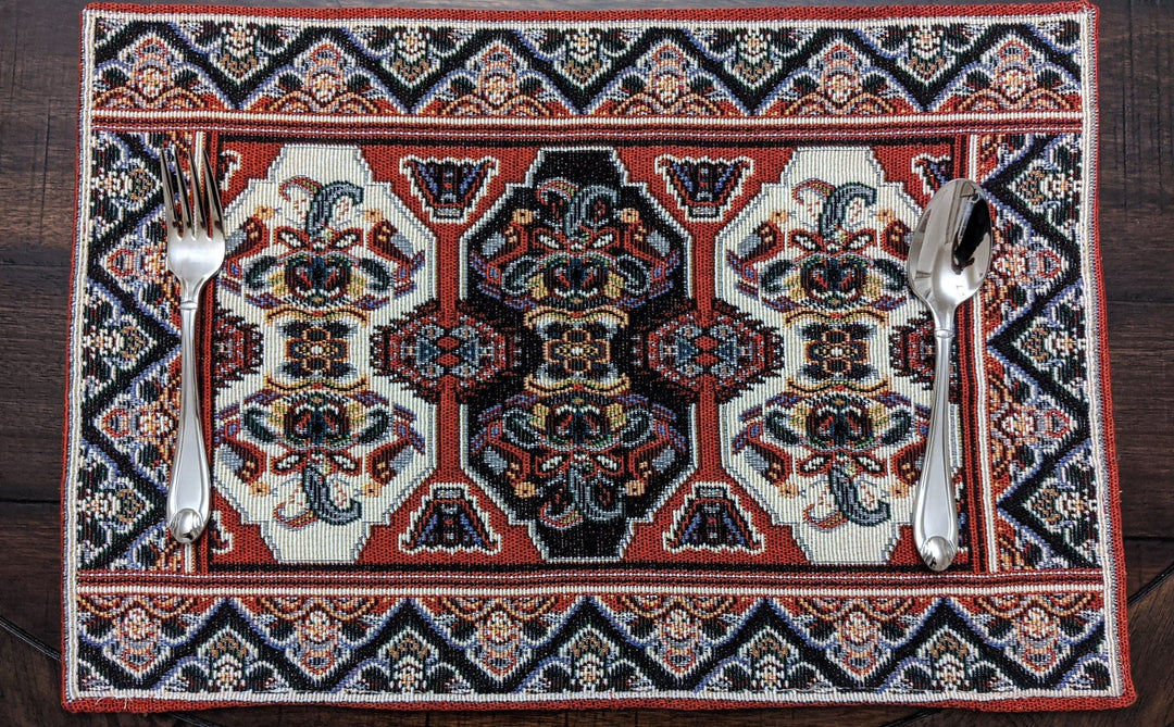 DaDalogy Set of 4-Pieces Majestic Kilim Red Persian Rug Woven Tapestry Placemats 13” x 19” (18195)