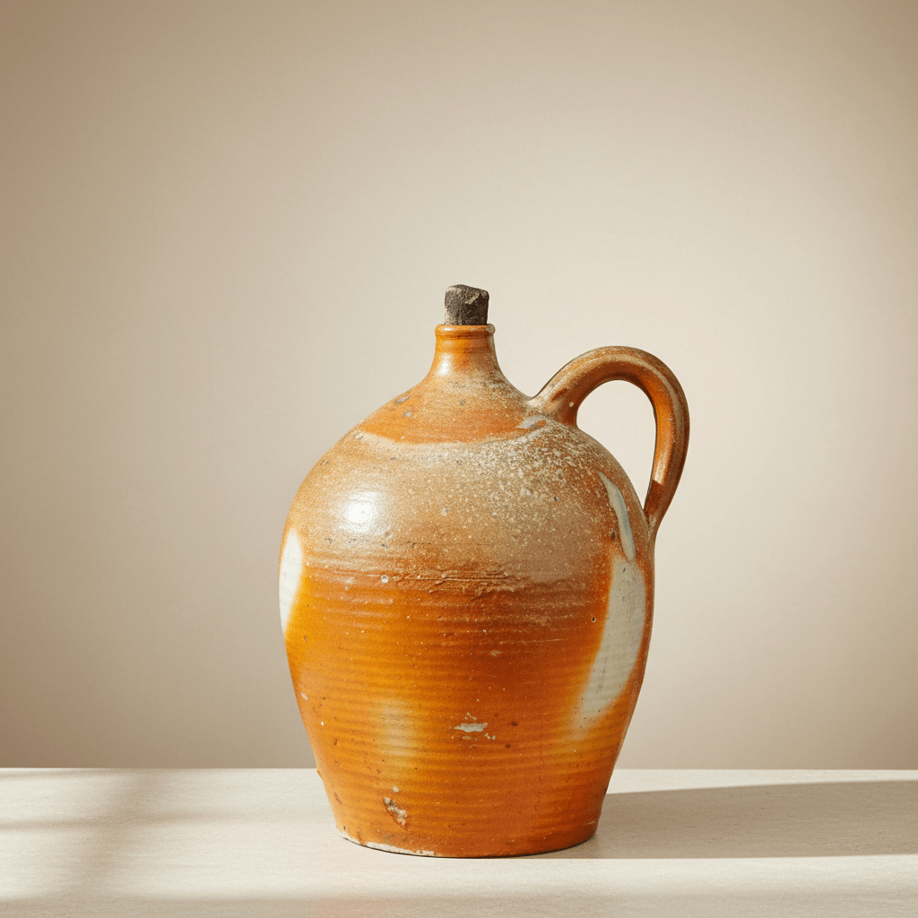 Ceramic jug with a handle on a neutral background