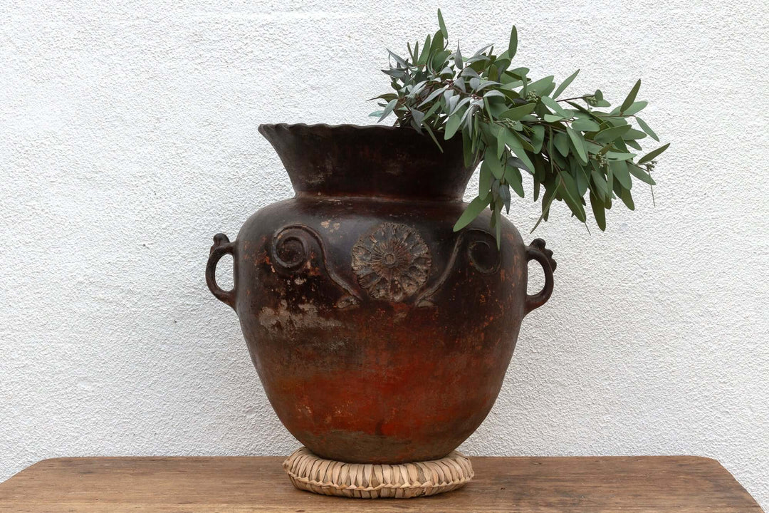 Antique Guatemalan Large Floral Olla