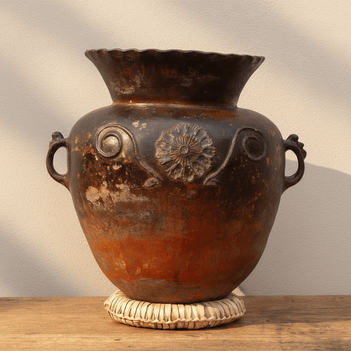 Antique Guatemalan Large Floral Olla