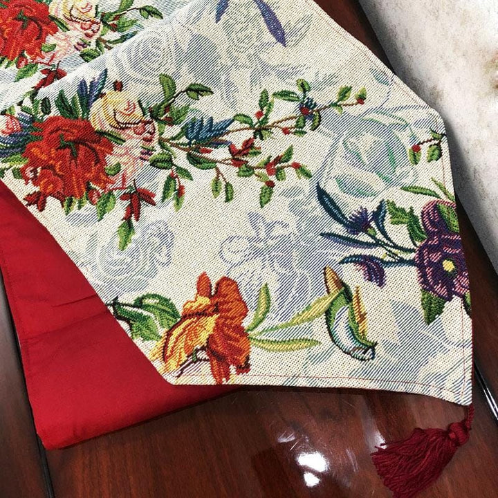 DaDa Bedding Floral Roses Tropical Paradise Birds Woven Tapestry Dining Table Runner (18116)