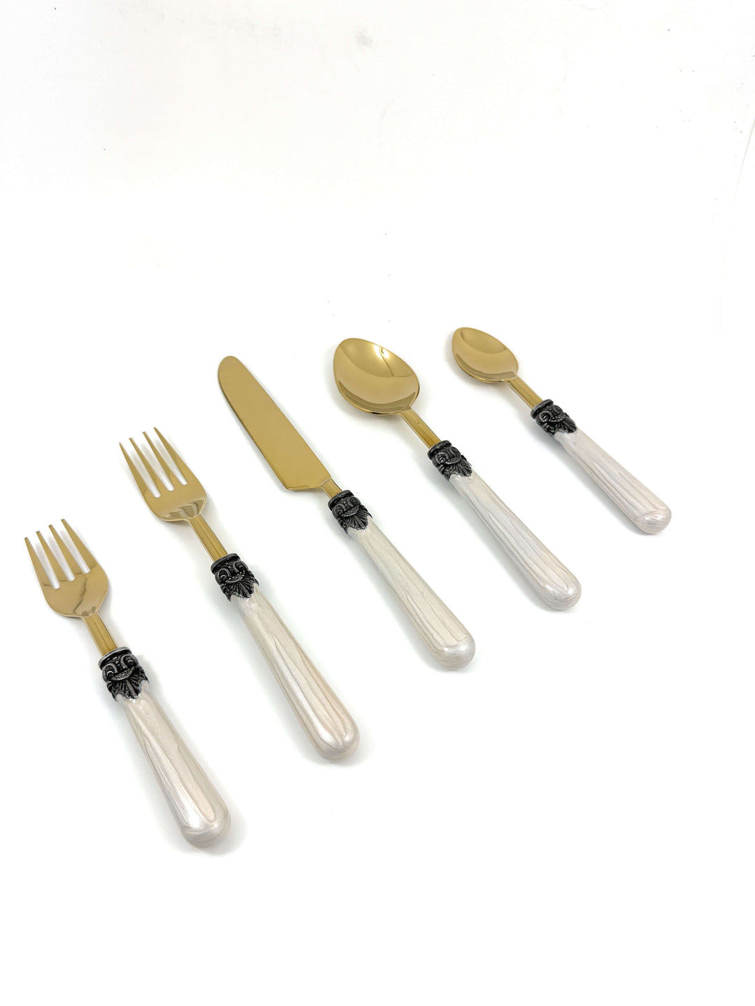 Antique Gold Flatware with White Handles (Set of 20)
