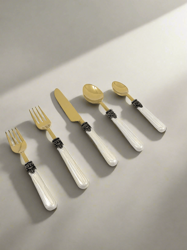 Antique Gold Flatware with White Handles (Set of 20)