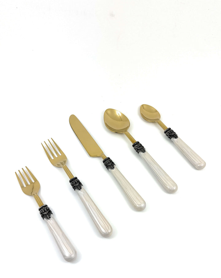 Antique Gold Flatware with White Handles (Set of 20)