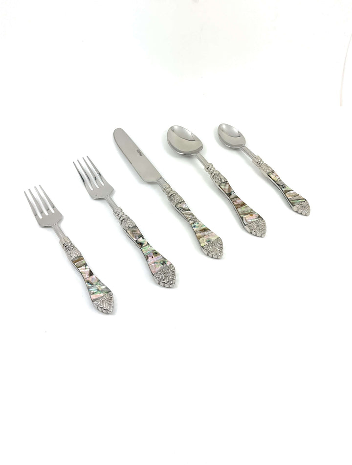 Vintage Coastal Flatware Set with Abalone Inlay Handles (Set of 20)