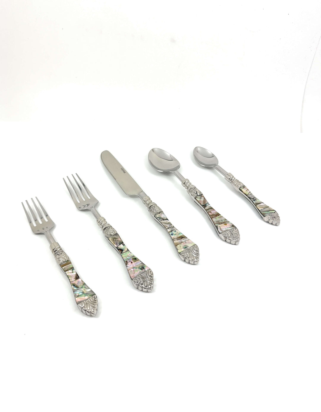 Vintage Coastal Flatware Set with Abalone Inlay Handles (Set of 20)