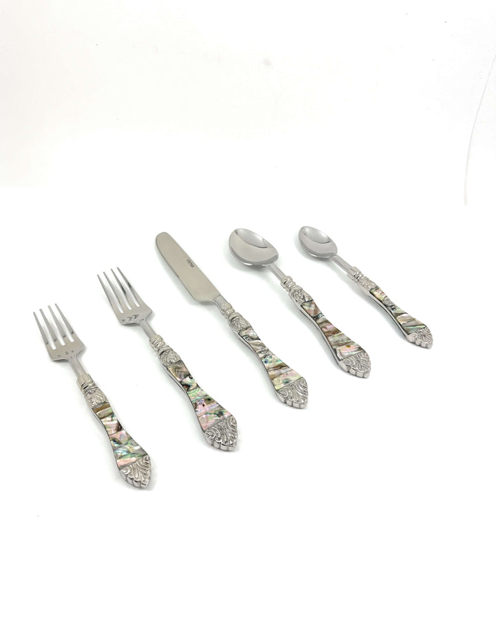 Vintage Coastal Flatware Set with Abalone Inlay Handles (Set of 20)