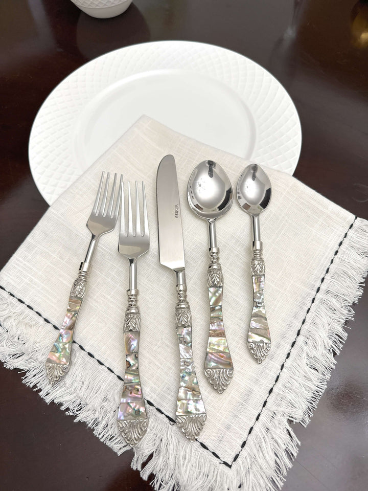 Vintage Coastal Flatware Set with Abalone Inlay Handles (Set of 20)
