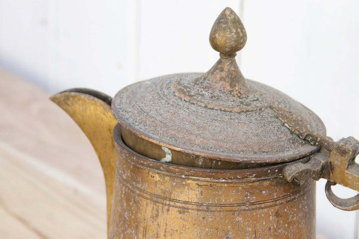 Antique English Brass Kettle with Ornate Handle