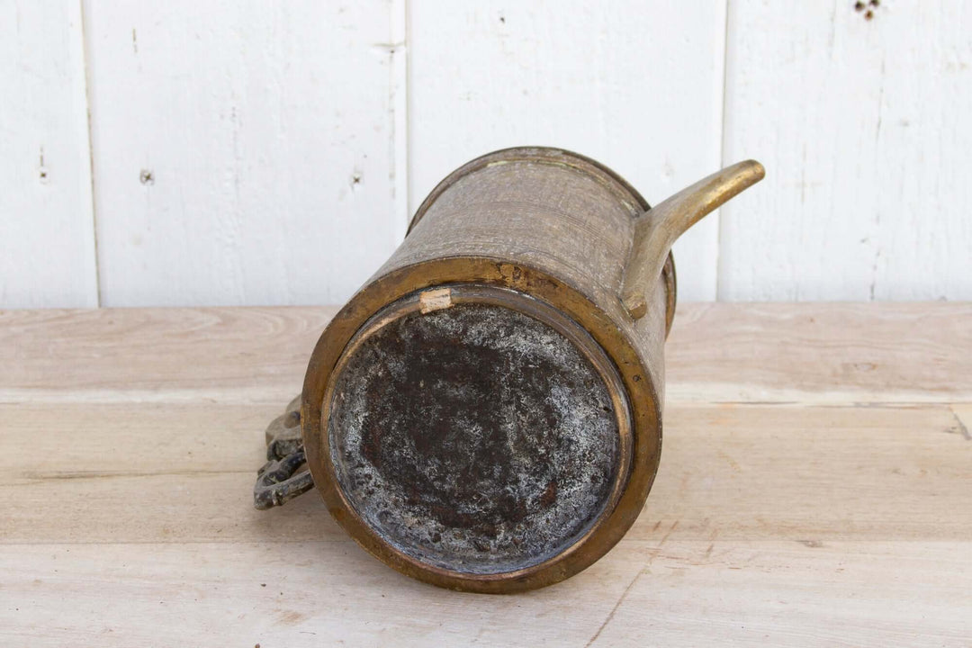 Antique English Brass Kettle with Ornate Handle