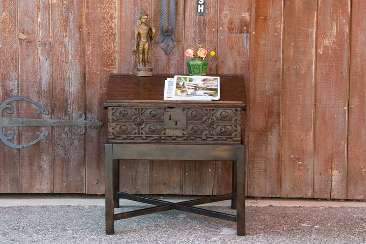 18th Century English Oak Writing Box on Stand