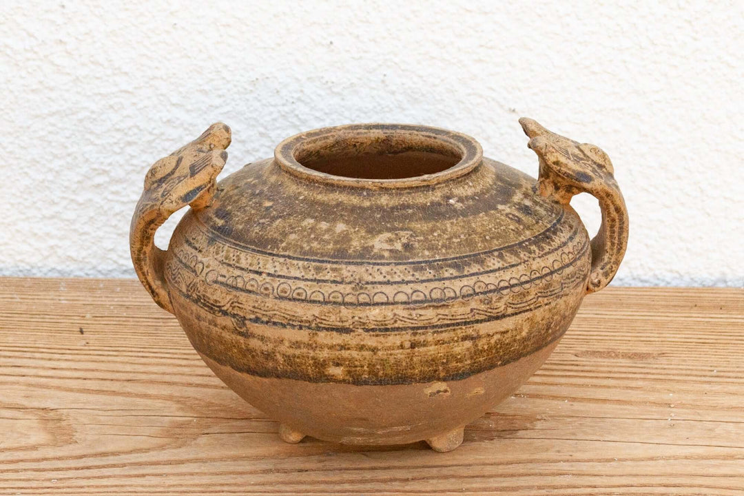 Early Chinese Terracotta Jar with Animal-Form Handles