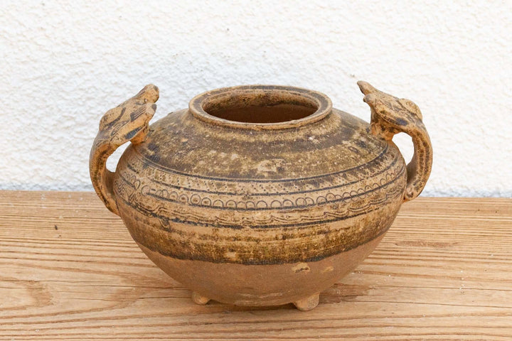 Early Chinese Terracotta Jar with Animal-Form Handles