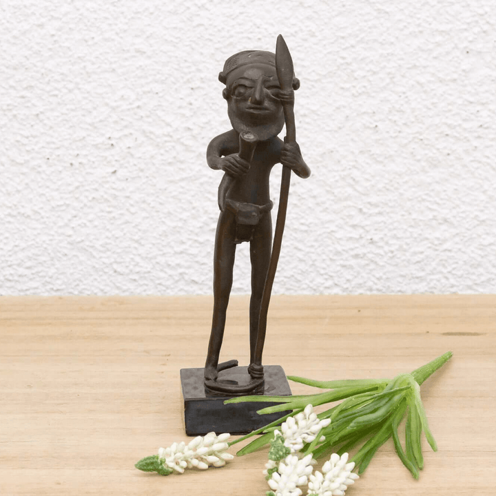 Antique Bamum Bronze Warrior Figure from Cameroon