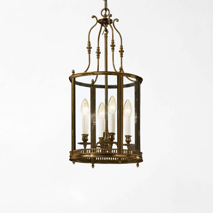 Decorative pendant light with glass shades on a white background