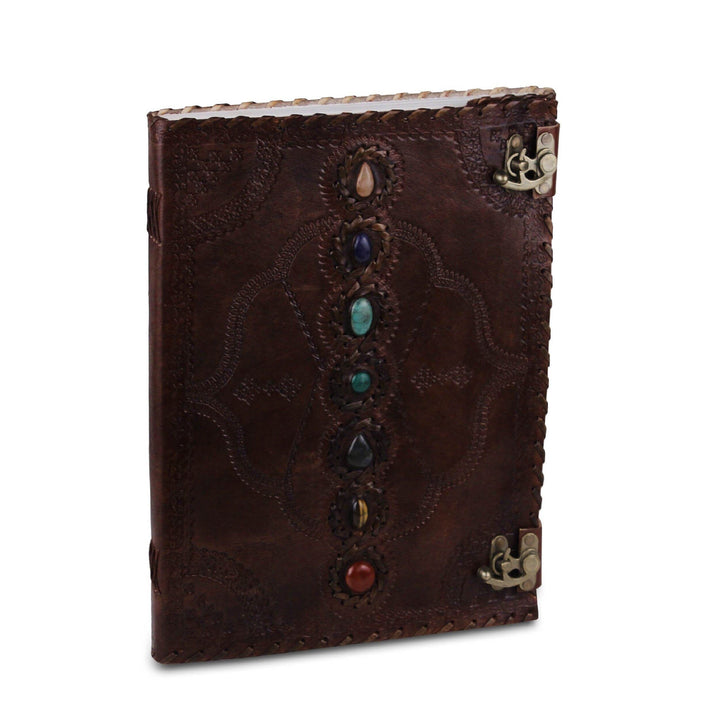 Stone-Adorned Embossed Leather Journal