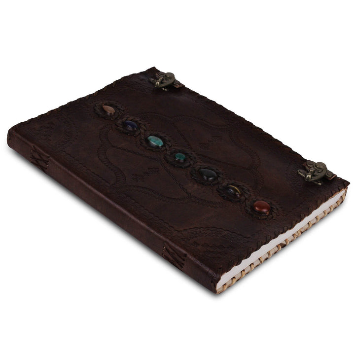 Stone-Adorned Embossed Leather Journal