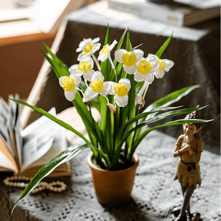 Faux Daffodil in Brown Pot