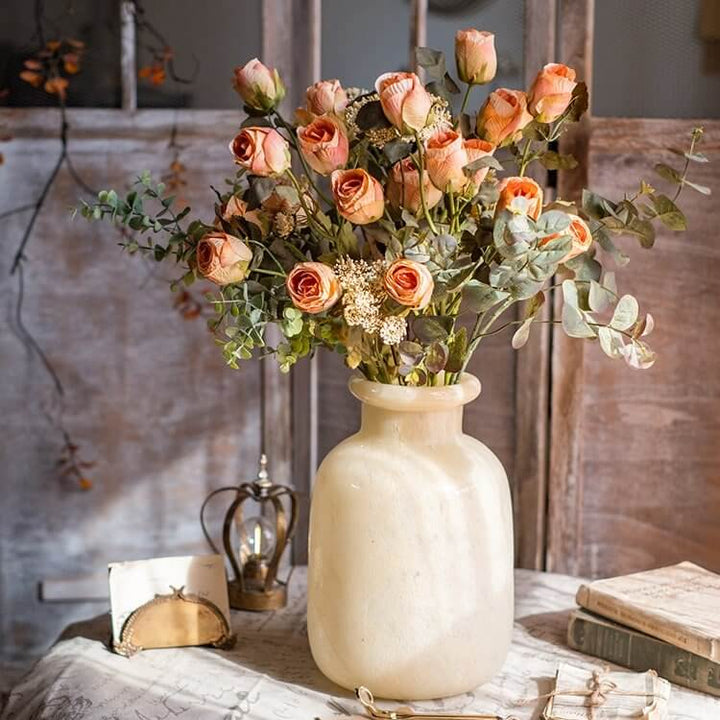 Faux Artificial Flower Dry Rose Stem Champagne or Orange 23" Tall