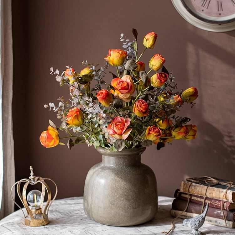 Faux Artificial Flower Dry Rose Stem Champagne or Orange 23" Tall