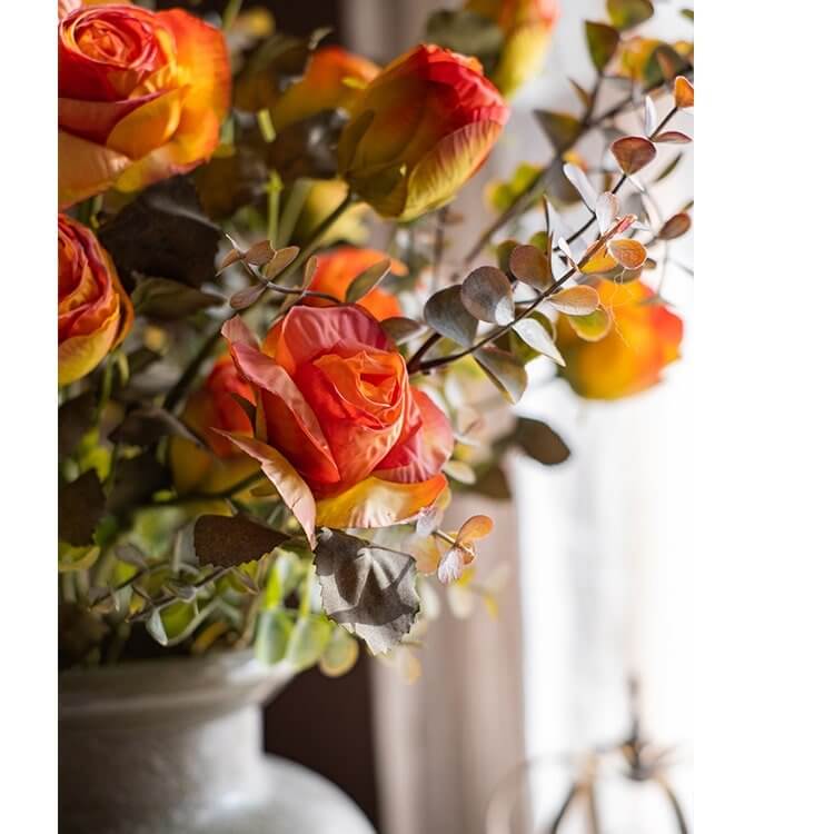 Faux Artificial Flower Dry Rose Stem Champagne or Orange 23" Tall