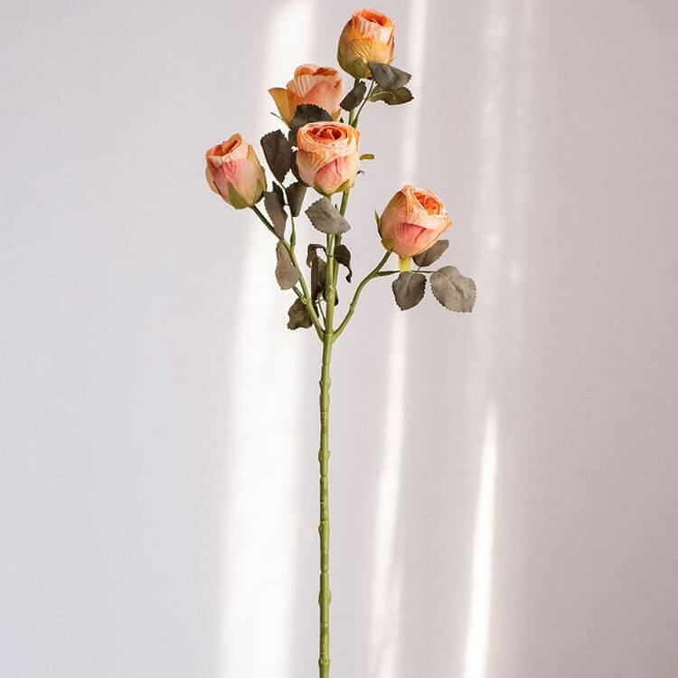 Faux Artificial Flower Dry Rose Stem Champagne or Orange 23" Tall