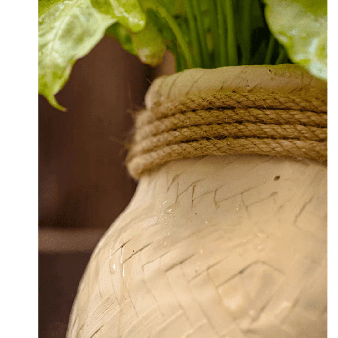 Faux Bamboo Woven Cement Planter