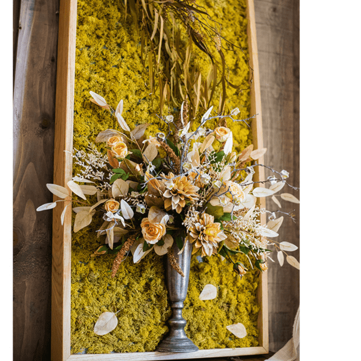Artificial Plant Flowers Large Golden Bird Vase 3D Framed Wall Art