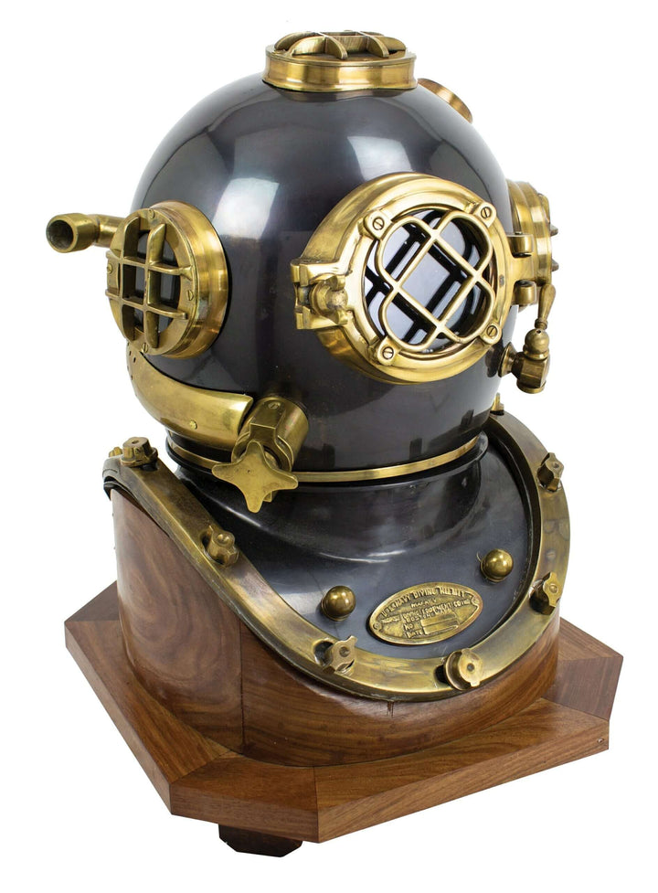 Navy-Style Diving Helmet on Wood Stand