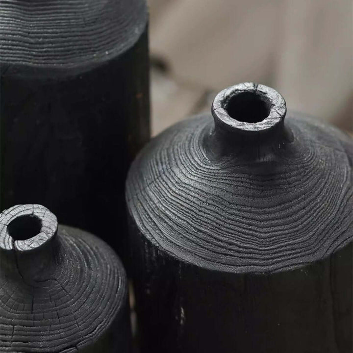 Black Wooden Vase Narrow Neck Decorative Bottle